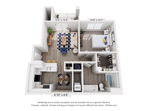 Floor plan for 1 bed, 1 bath, 775 sqft